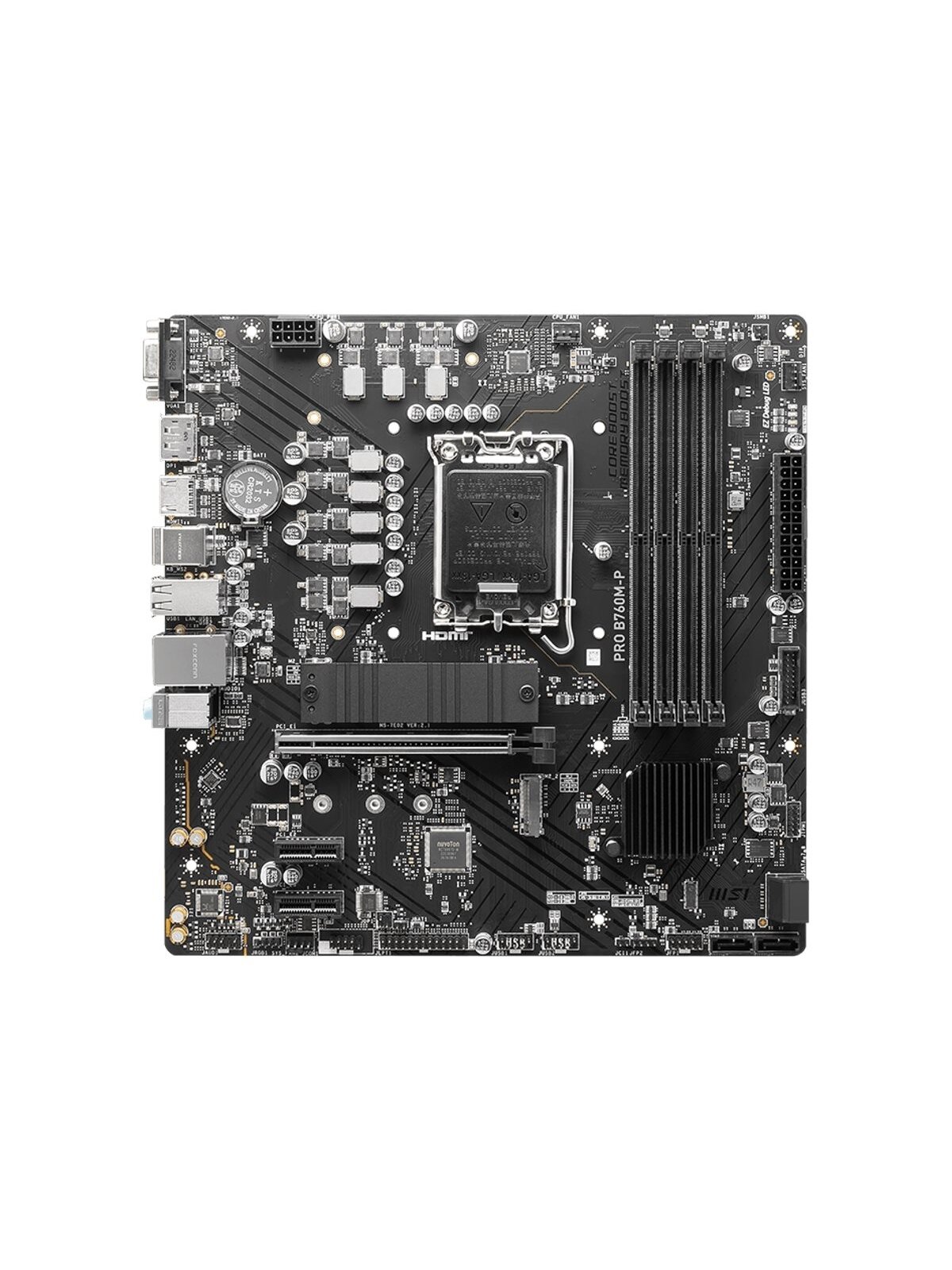 MSI | PRO B760M-P | Processor family Intel | Processor socket LGA1700 | DDR5 DIMM | Memory slots 4 | Supported hard disk drive interfaces SATA, M.2 | Number of SATA connectors 4 | Chipset Intel B760 | mATX MSI | PRO B760M-P | Processor family Intel | Processor socket LGA1700 | DDR5 DIMM | Memory slots 4 | Supported hard disk drive interfaces SATA, M.2 | Number of SATA connectors 4 | Chipset Intel B760 | mATX