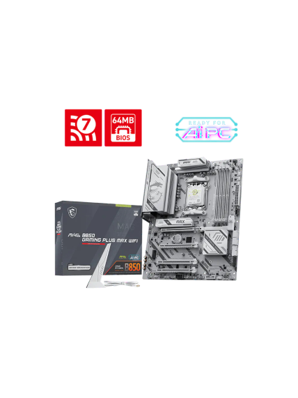 MSI MAG B850 GAMING PLUS MAX WIFI | Processor family AMD | Processor socket AM5 | DDR5 | Supported hard disk drive interfaces SATA, M.2 | Number of SATA connectors 4 3