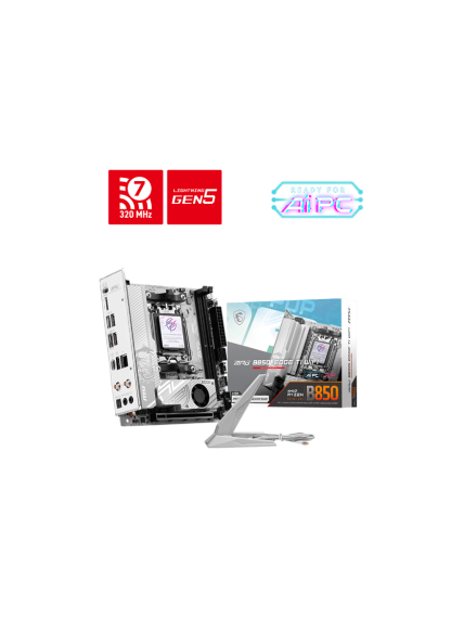 MSI MPG B850I EDGE TI WIFI | Processor family AMD B850 | Processor socket AM5 | DDR5 | Supported hard disk drive interfaces SATA, M.2 | Number of SATA connectors 2 4
