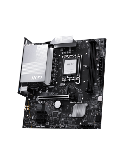 MSI PRO H810M-B | Processor family Intel H810 | Processor socket LGA1851 | DDR5 | Supported hard disk drive interfaces SATA, M.2 | Number of SATA connectors 4 2