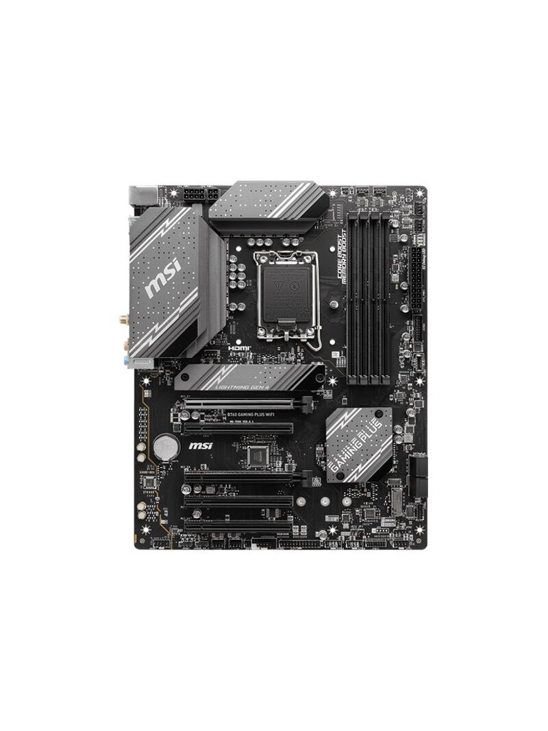 MSI | B760 GAMING PLUS WIFI | Processor family Intel | Processor socket LGA1700 | DDR5 | Memory slots 4 | Supported hard disk drive interfaces SATA, M.2 | Number of SATA connectors 4 | Chipset Intel B760 | ATX MSI | B760 GAMING PLUS WIFI | Processor family Intel | Processor socket LGA1700 | DDR5 | Memory slots 4 | Supported hard disk drive interfaces SATA, M.2 | Number of SATA connectors 4 | Chipset Intel B760 | ATX