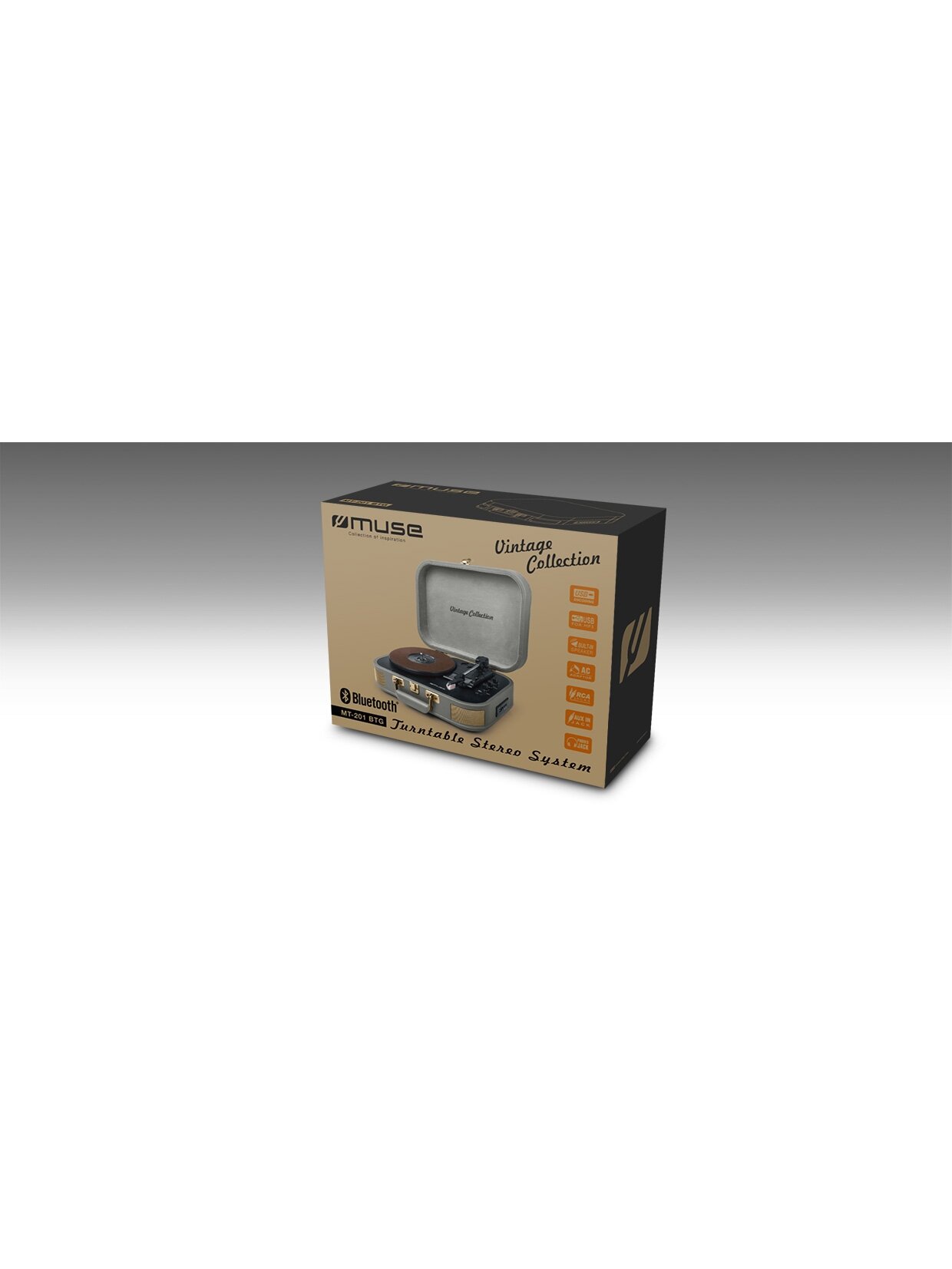 Muse | Turntable Stereo System | MT-201 BTG | Grey | USB port | AUX in 1