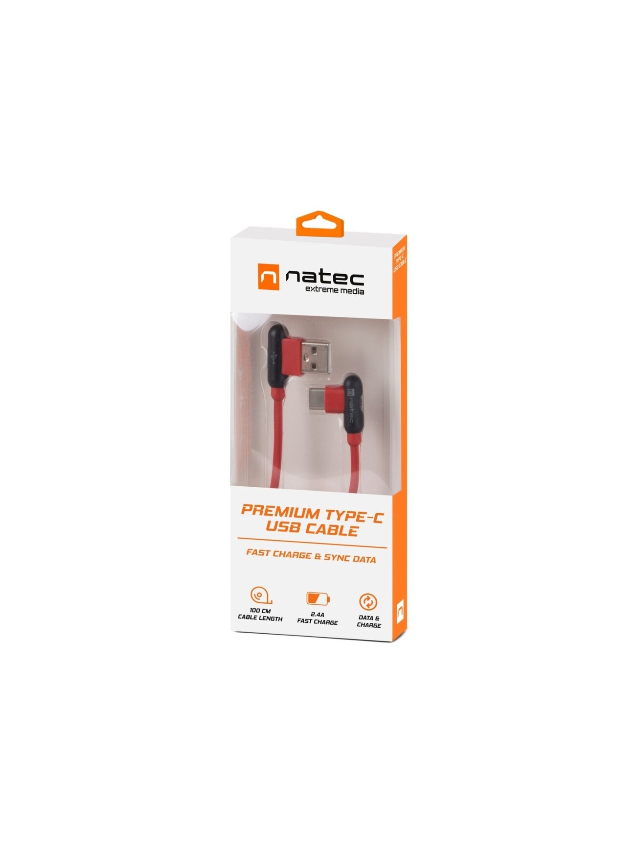 Natec Prati, Angled USB Type C to Type A Cable 1m, Red | Natec | Angled USB Type C to USB Type A | Prati | USB Type C | USB Type-A 2