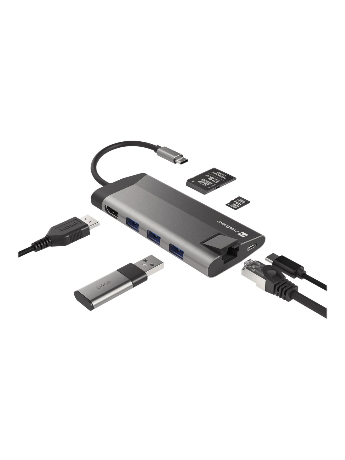 Natec | USB-C Multiport Adapter | NMP-1690 | Grey | USB Type-C | 0.15 m