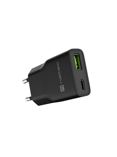 Natec Ribera USB Charger Gan Slim USB 1X USB-A + 1X USB-C 20W | NUC-2377
