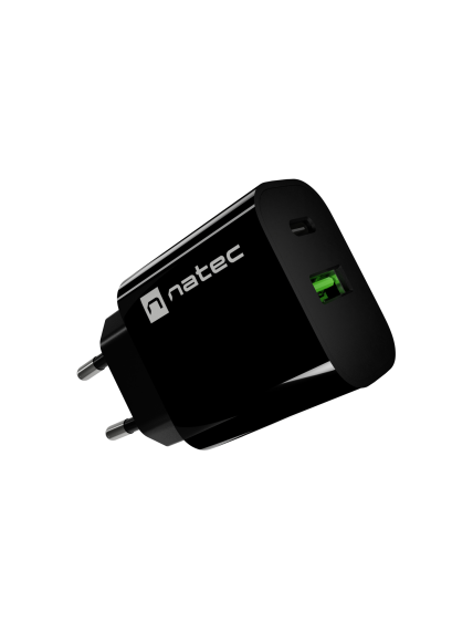 Natec Ribera USB Charger 1X USB-A + 1X USB-C 20W, Black 2