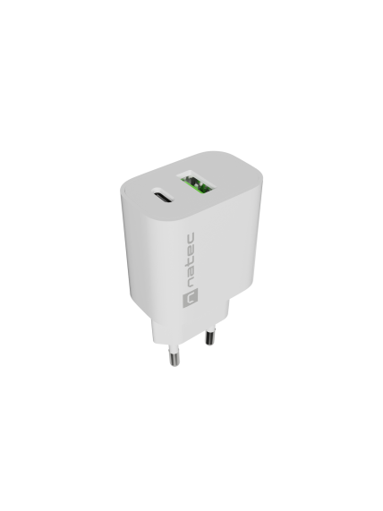 Natec Ribera USB Charger 1X USB-A + 1X USB-C 20W, White Natec Ribera USB Charger 1X USB-A + 1X USB-C 20W, White