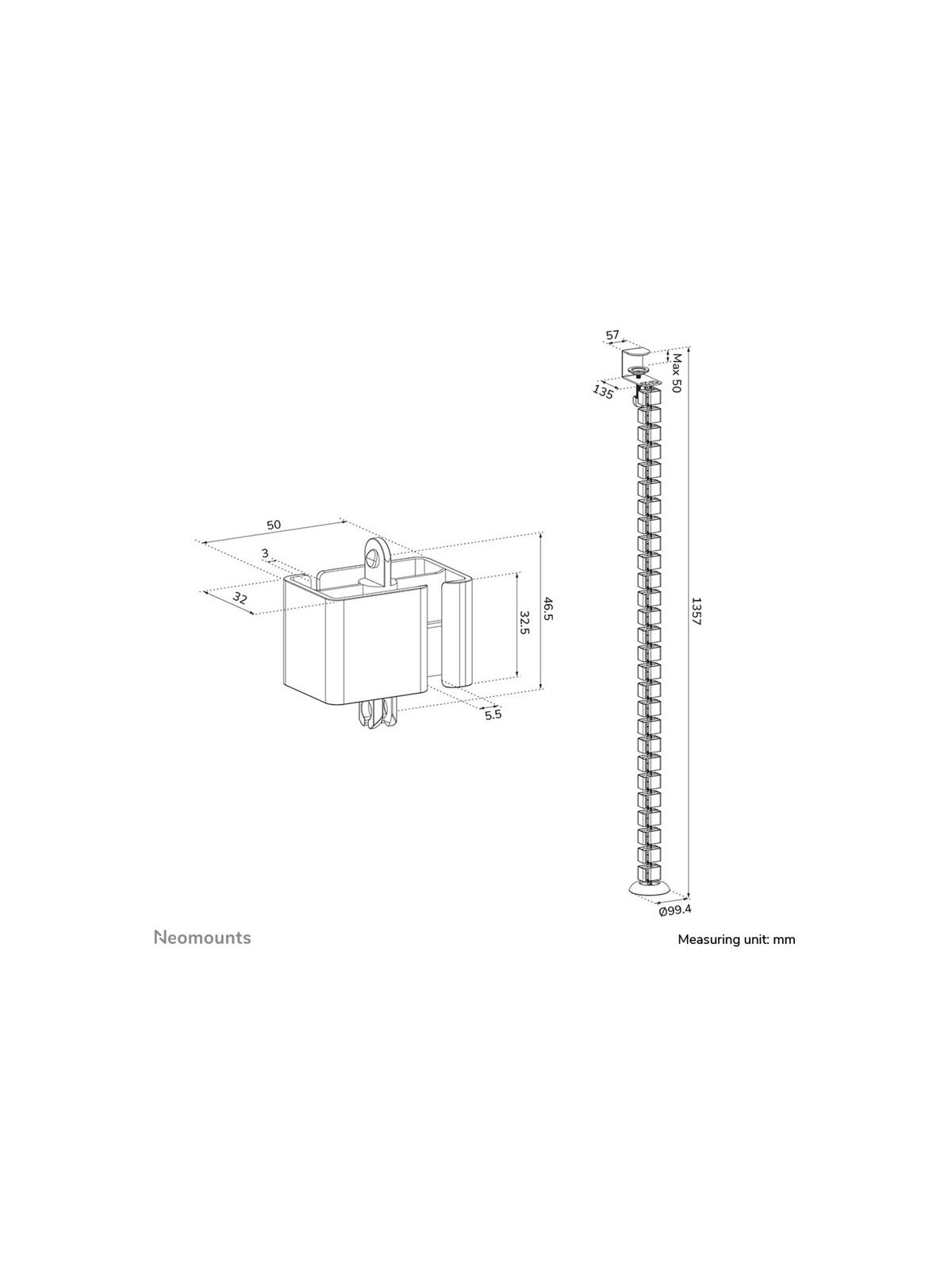 Neomounts ADS06-131WH Cable spine, Clamp-on design, Universal 9 Neomounts ADS06-131WH Cable spine, Clamp-on design, Universal 9