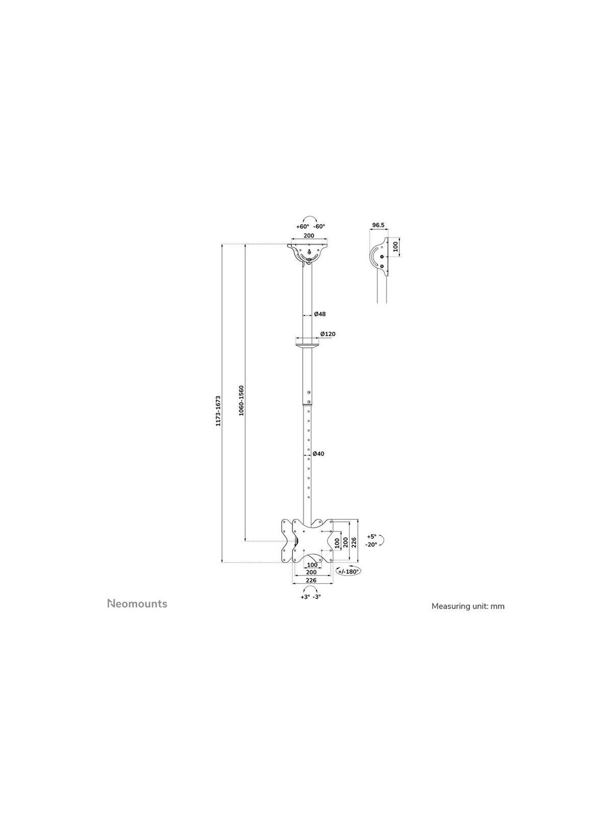 Neomounts CL35-340BL22 Dual Monitor/TV Mount Ceiling | Adjustable Height, Rotate, Tilt, Swivel | 23-42 " | Maximum weight (capacity) 45 kg | Black 13 Neomounts CL35-340BL22 Dual Monitor/TV Mount Ceiling | Adjustable Height, Rotate, Tilt, Swivel | 23-42 " | Maximum weight (capacity) 45 kg | Black 13