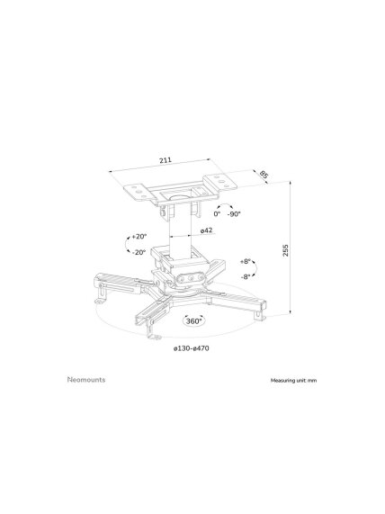 Neomounts Ceiling mount | CL25-530BL1 Beamer ceiling mount | Rotate, Tilt, Swivel | Maximum weight (capacity) 45 kg | Black 14 Neomounts Ceiling mount | CL25-530BL1 Beamer ceiling mount | Rotate, Tilt, Swivel | Maximum weight (capacity) 45 kg | Black 14