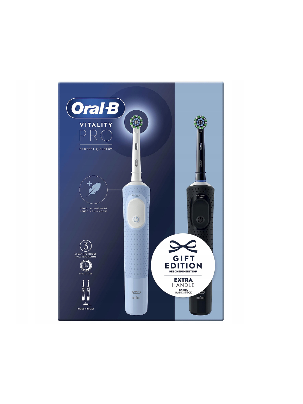 Oral-B Electric Toothbrushes | Vitality Pro Duo | Rechargeable | For adults | Number of brush heads included 2 | Number of teeth brushing modes 3 | Black/Blue White 4