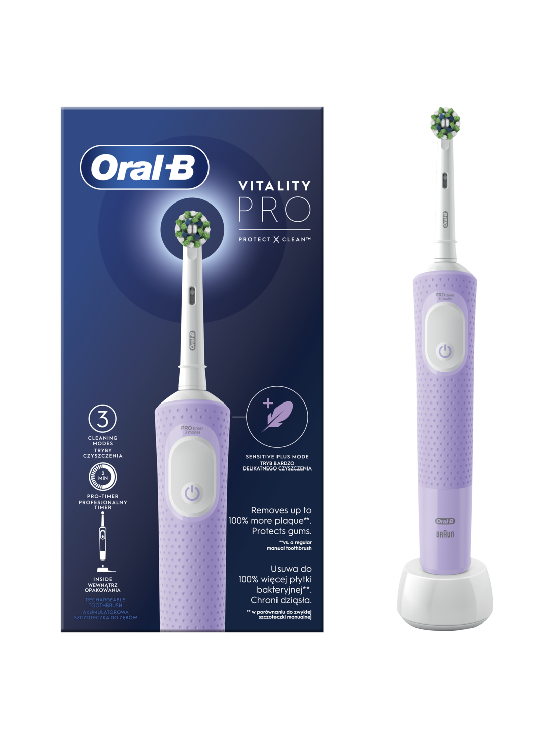 Oral-B | Electric Toothbrush | D103 Vitality Pro | Rechargeable | For adults | Number of brush heads included 1 | Number of teeth brushing modes 3 | Lilac Mist 1 Oral-B | Electric Toothbrush | D103 Vitality Pro | Rechargeable | For adults | Number of brush heads included 1 | Number of teeth brushing modes 3 | Lilac Mist 1