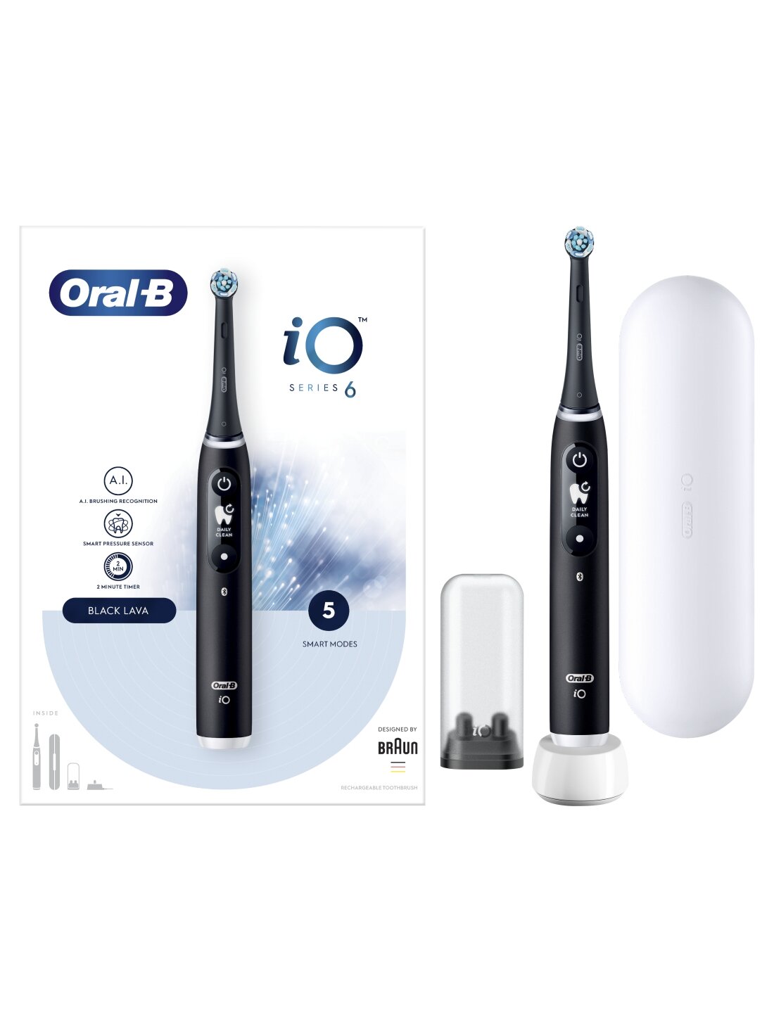 Oral-B | Electric Toothbrush | iO6 Series | Rechargeable | For adults | Number of brush heads included 1 | Number of teeth brushing modes 5 | Black Onyx 2 Oral-B | Electric Toothbrush | iO6 Series | Rechargeable | For adults | Number of brush heads included 1 | Number of teeth brushing modes 5 | Black Onyx 2