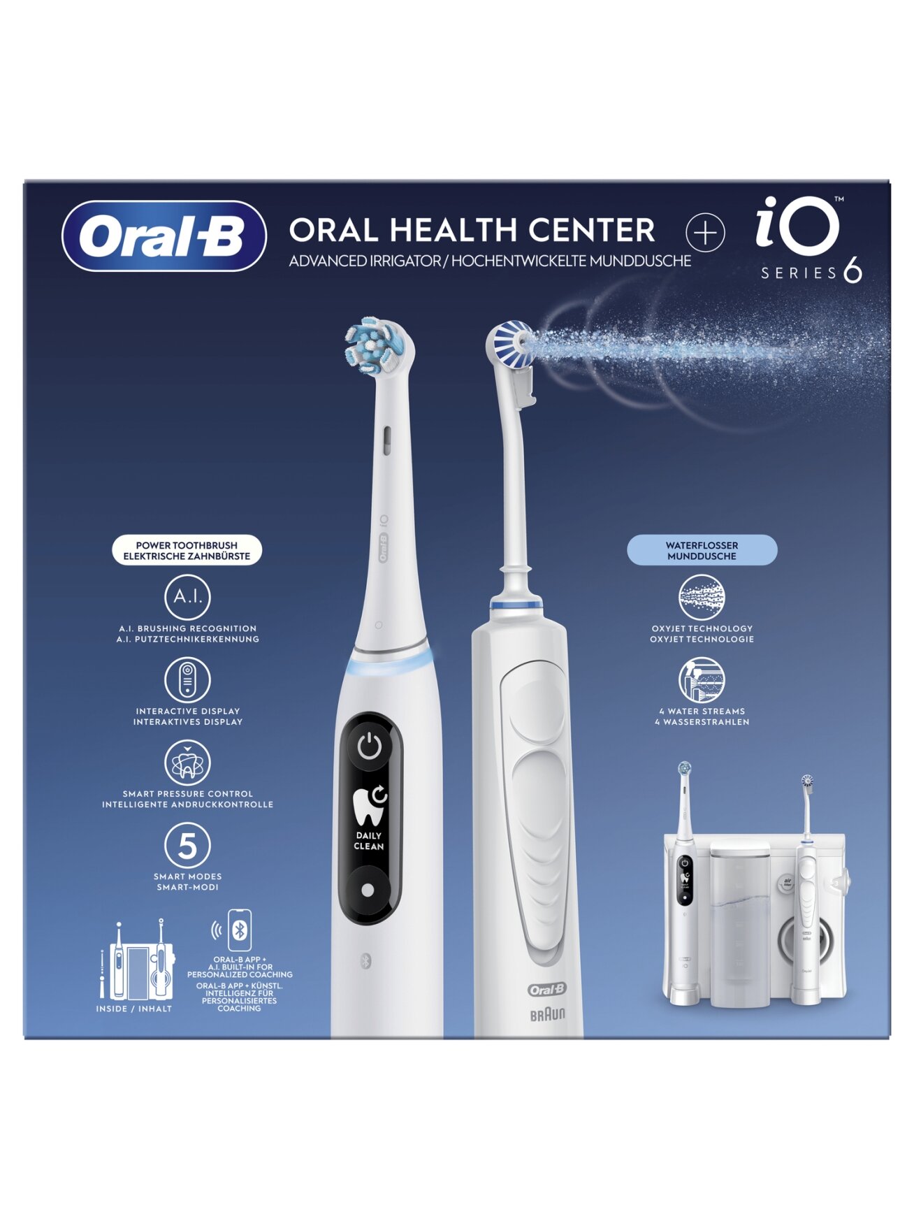 Oral-B Electric Toothbrush | iO6 & OxyJet | Rechargeable | For adults | Number of brush heads included 2 | Number of teeth brushing modes 5 | White 2