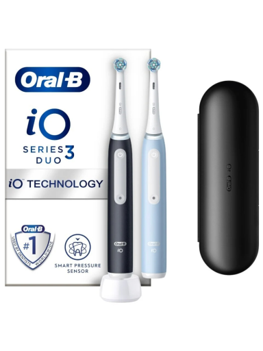 Oral-B | Electric Toothbrush Duo Pack | iO3 Series | Rechargeable | For adults | Number of brush heads included 2 | Number of teeth brushing modes 3 | Matt Black/Ice Blue
