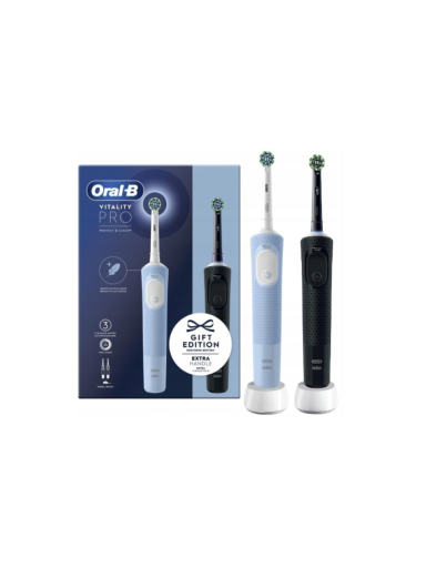 Oral-B Electric Toothbrushes | Vitality Pro Duo | Rechargeable | For adults | Number of brush heads included 2 | Number of teeth brushing modes 3 | Black/Blue White