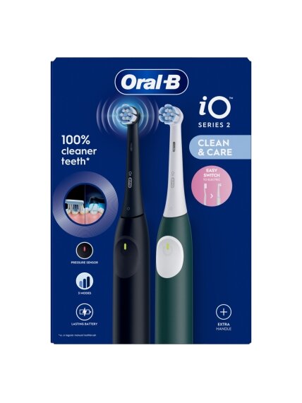 Oral-B Electric Toothbrush, Duo pack | iO2 Series | Rechargeable | For adults | Number of brush heads included 2 | Number of teeth brushing modes 3 | Night Black and Green Forest 2 Oral-B Electric Toothbrush, Duo pack | iO2 Series | Rechargeable | For adults | Number of brush heads included 2 | Number of teeth brushing modes 3 | Night Black and Green Forest 2