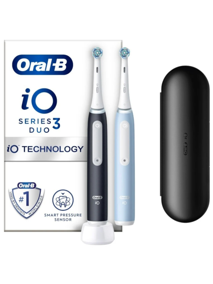 Oral-B | Electric Toothbrush Duo Pack | iO3 Series | Rechargeable | For adults | Number of brush heads included 2 | Number of teeth brushing modes 3 | Matt Black/Ice Blue 1 Oral-B | Electric Toothbrush Duo Pack | iO3 Series | Rechargeable | For adults | Number of brush heads included 2 | Number of teeth brushing modes 3 | Matt Black/Ice Blue 1