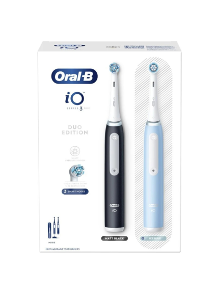 Oral-B | Electric Toothbrush Duo Pack | iO3 Series | Rechargeable | For adults | Number of brush heads included 2 | Number of teeth brushing modes 3 | Matt Black/Ice Blue 2