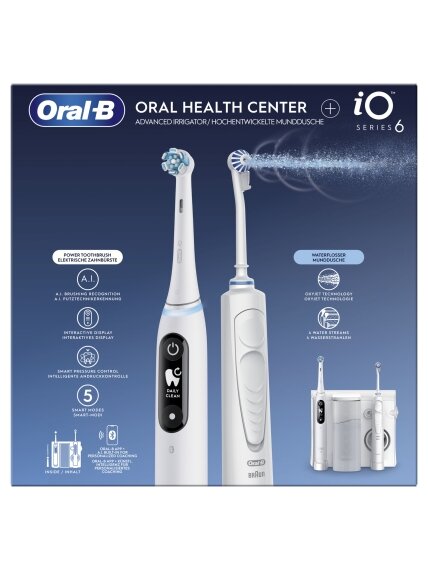 Oral-B Electric Toothbrush | iO6 & OxyJet | Rechargeable | For adults | Number of brush heads included 2 | Number of teeth brushing modes 5 | White 2 Oral-B Electric Toothbrush | iO6 & OxyJet | Rechargeable | For adults | Number of brush heads included 2 | Number of teeth brushing modes 5 | White 2