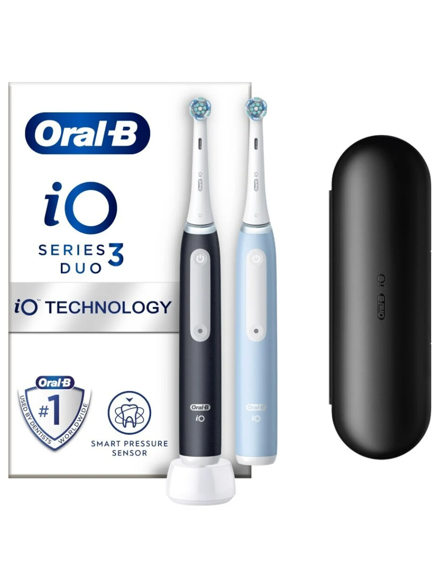 Oral-B | Electric Toothbrush Duo Pack | iO3 Series | Rechargeable | For adults | Number of brush heads included 2 | Number of teeth brushing modes 3 | Matt Black/Ice Blue 1