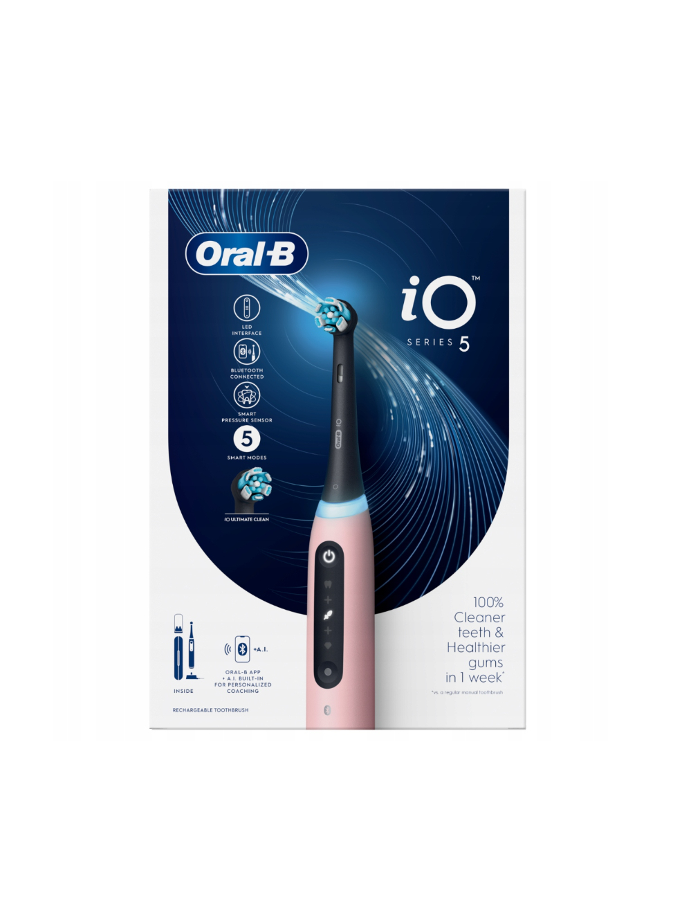 Oral-B Electric Toothbrush | iO5 Series | Rechargeable | For adults | Number of brush heads included 1 | Number of teeth brushing modes 5 | Pink 2 Oral-B Electric Toothbrush | iO5 Series | Rechargeable | For adults | Number of brush heads included 1 | Number of teeth brushing modes 5 | Pink 2