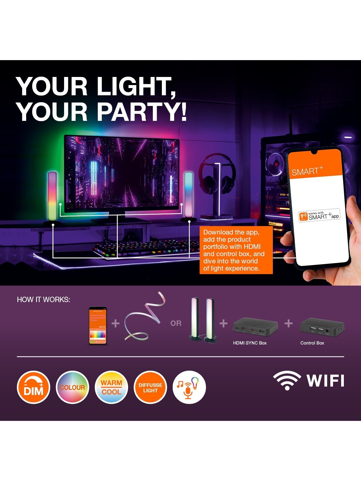 Osram SMART+ WIFI PLANON MAGIC PANEL 1200x300mm RGB+TW Dimmable IR RC White | 36 W | RGBTW | Wi-Fi 6 Osram SMART+ WIFI PLANON MAGIC PANEL 1200x300mm RGB+TW Dimmable IR RC White | 36 W | RGBTW | Wi-Fi 6