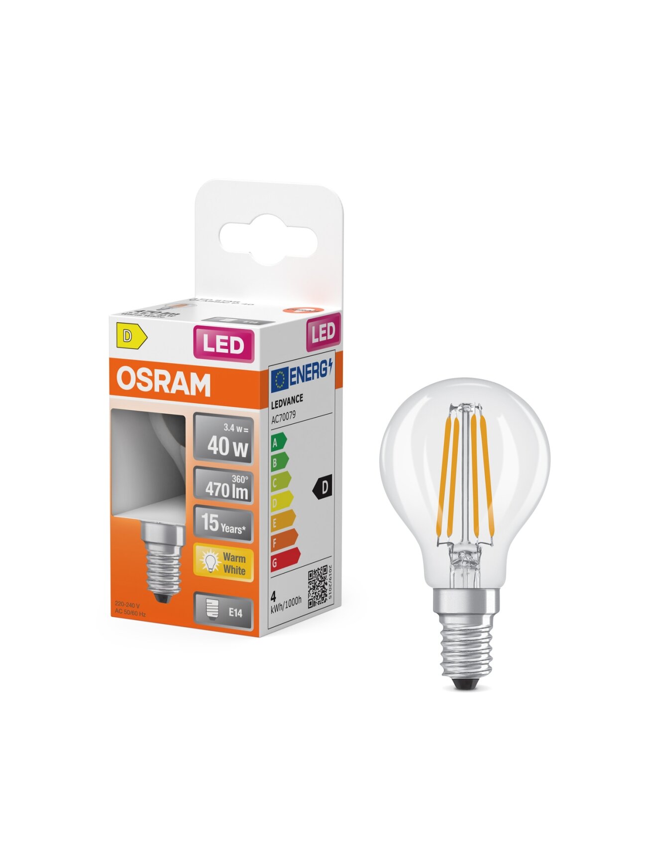 Osram Parathom Classic P Filament | E14 | 3.4 W | Warm White 2 Osram Parathom Classic P Filament | E14 | 3.4 W | Warm White 2
