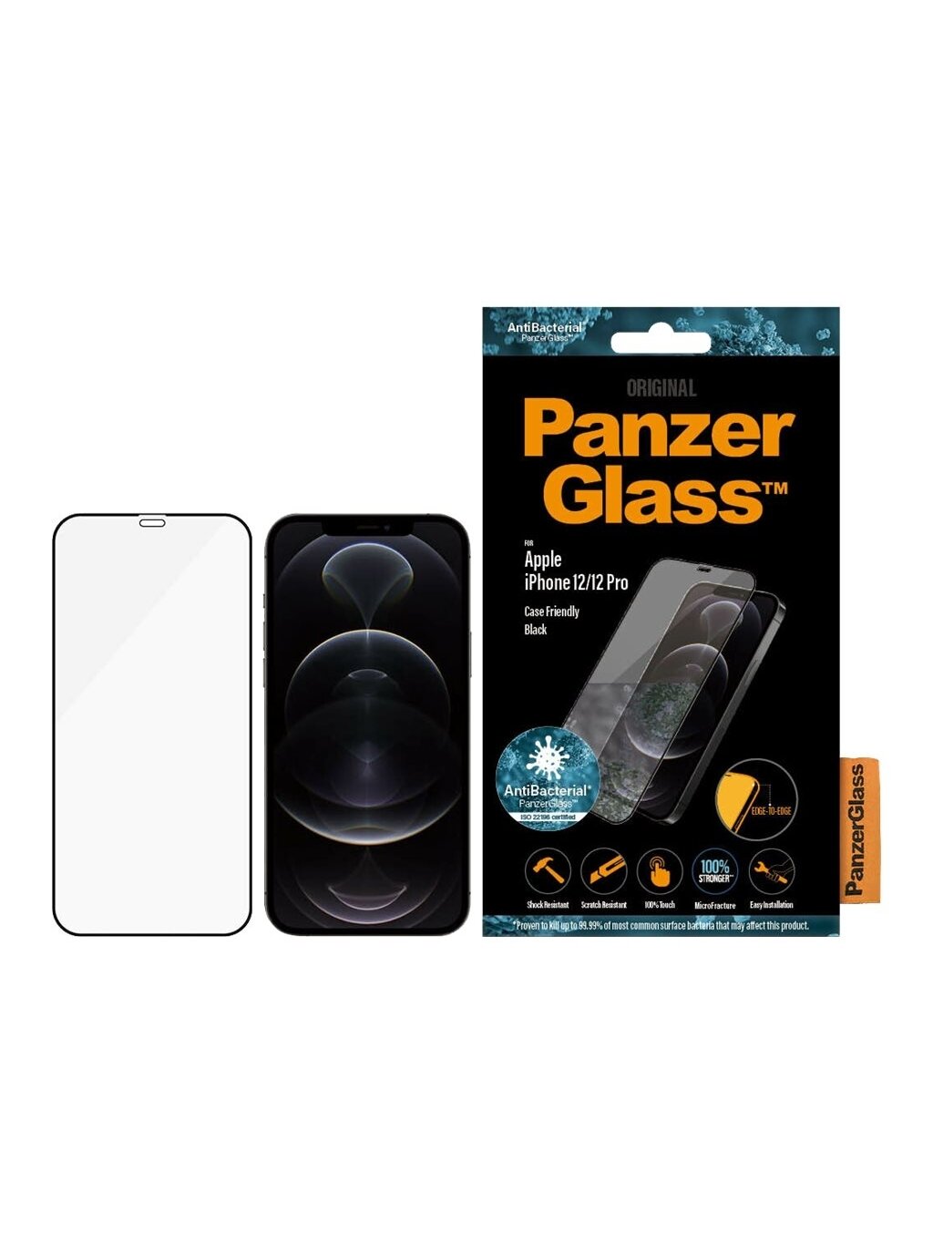 PanzerGlass | Apple | For iPhone 12/12 Pro | Glass | Black | 100% touch; The coating is non-toxic | Case Friendly 3 PanzerGlass | Apple | For iPhone 12/12 Pro | Glass | Black | 100% touch; The coating is non-toxic | Case Friendly 3