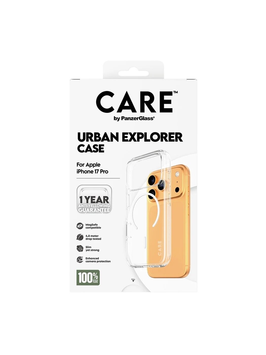 PanzerGlass Flagship Case | Back cover | Apple | iPhone 17 Pro | Recycled plastic | Transparent | Urban Explorer w. White MagSafe 3