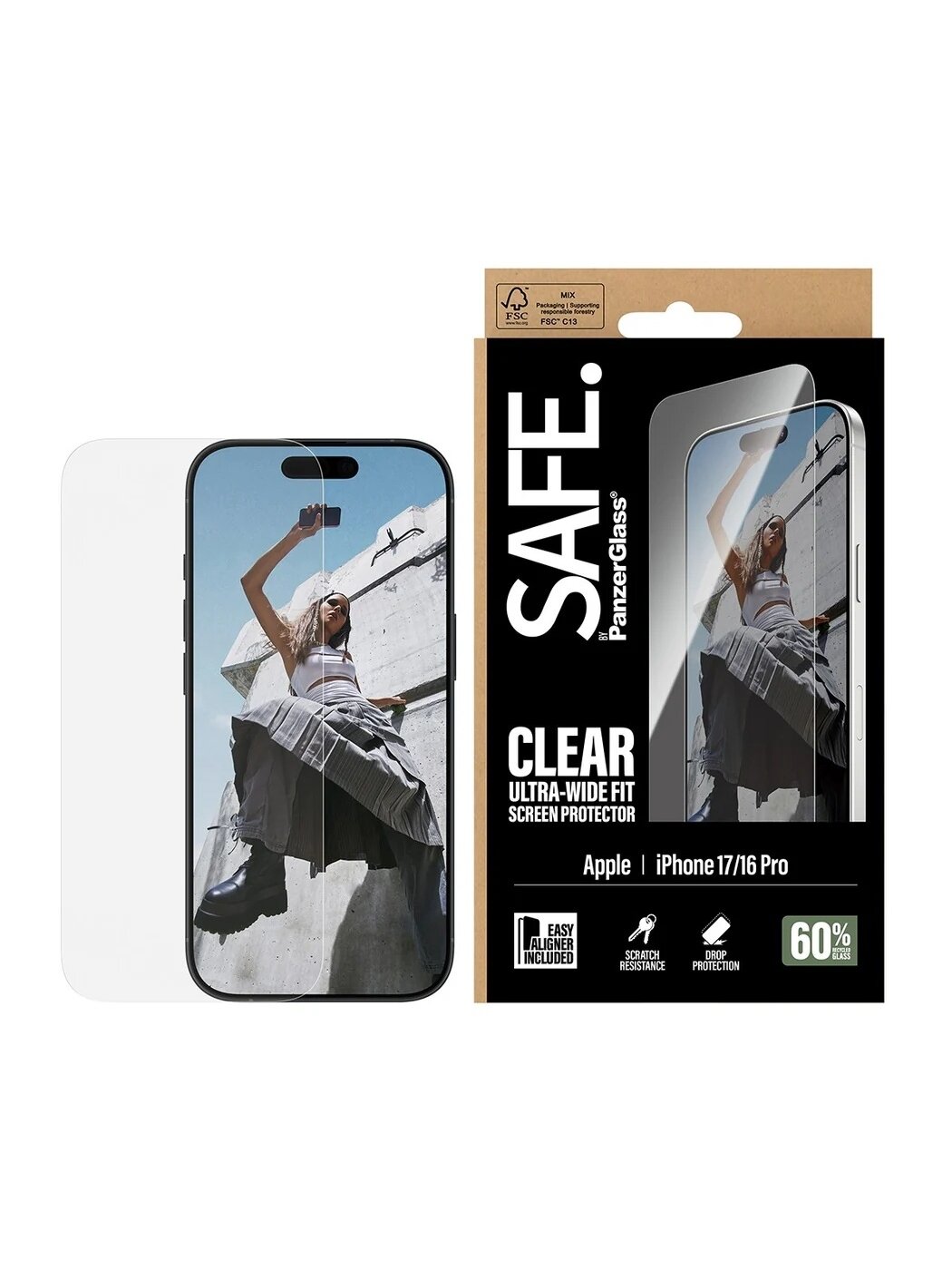 PanzerGlass Screen protector | Apple | iPhone 16 Pro/iPhone 17 | Transparent | Ultra-Wide Fit w. EasyAligner