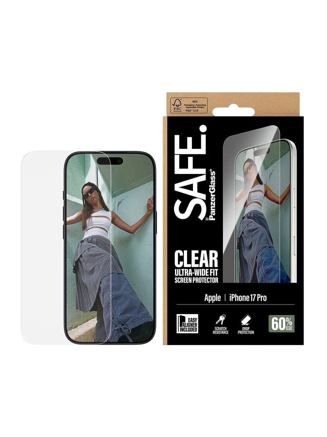 PanzerGlass Screen protector | Apple | iPhone 17 Pro | Transparent | Ultra-Wide Fit w. EasyAligner