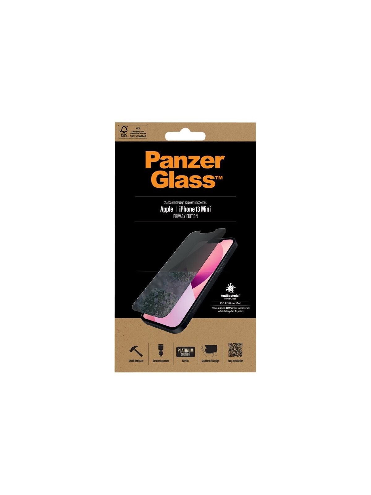 PanzerGlass | Apple | iPhone 13 Mini | Tempered glass | Black | Crystal clear; Resistant to scratches and bacteria; Shock absorbing; Easy to install | Privacy Screen Protector 4 PanzerGlass | Apple | iPhone 13 Mini | Tempered glass | Black | Crystal clear; Resistant to scratches and bacteria; Shock absorbing; Easy to install | Privacy Screen Protector 4
