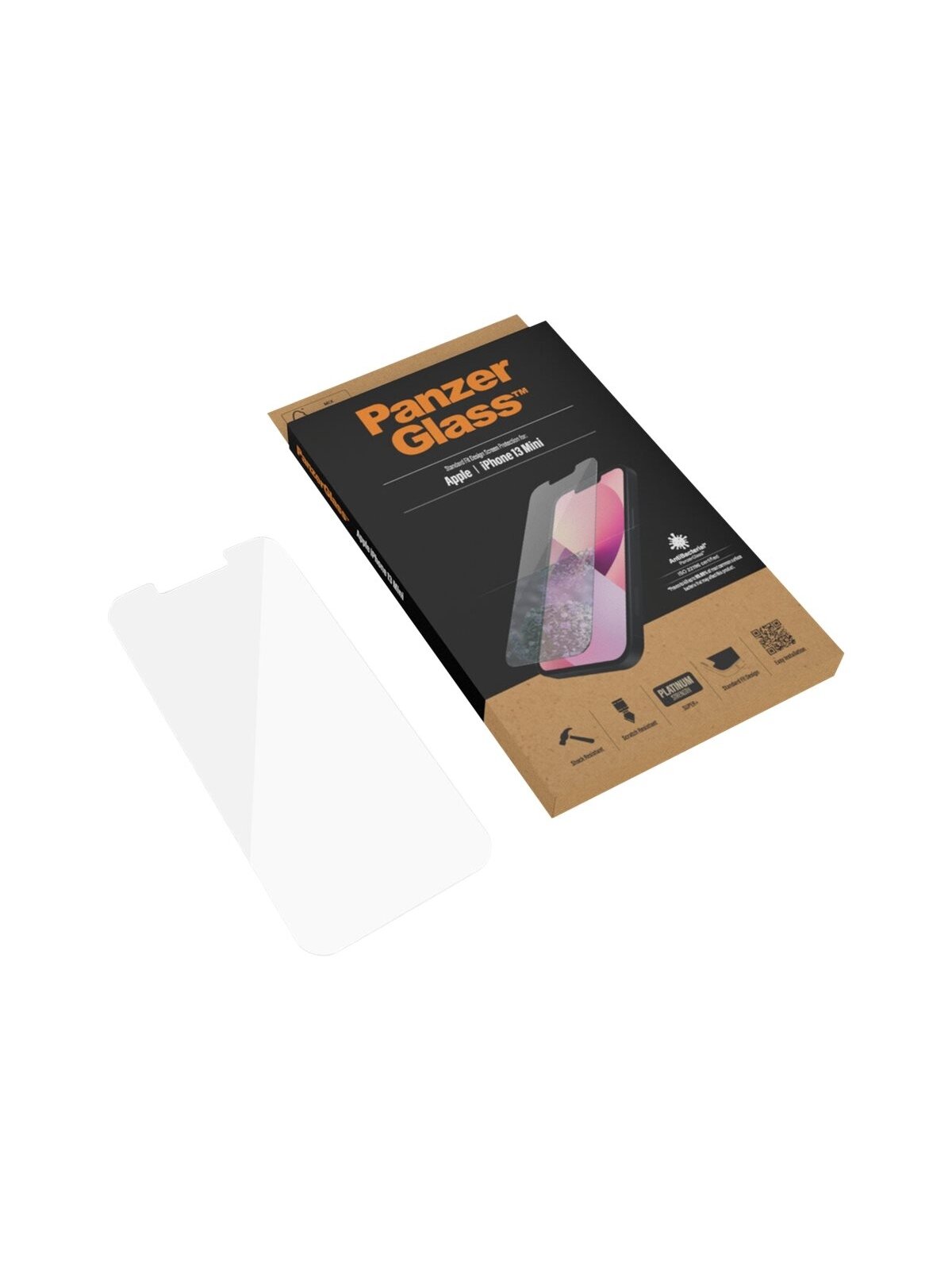 PanzerGlass | Clear Screen Protector | Apple | iPhone 13 Mini | Tempered glass | Antibacterial glass; Resistant to scratches and bacteria; Shock absorbing; Easy to install 3