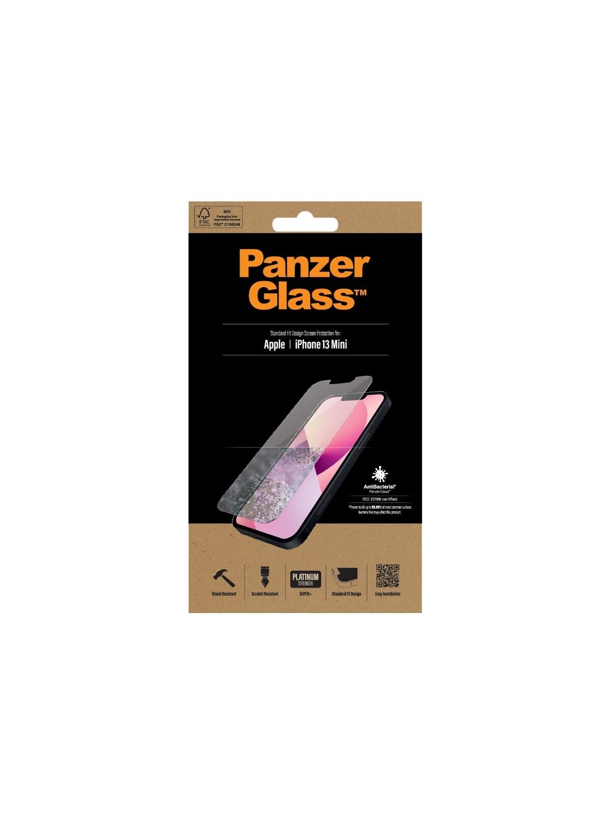 PanzerGlass | Clear Screen Protector | Apple | iPhone 13 Mini | Tempered glass | Antibacterial glass; Resistant to scratches and bacteria; Shock absorbing; Easy to install 4 PanzerGlass | Clear Screen Protector | Apple | iPhone 13 Mini | Tempered glass | Antibacterial glass; Resistant to scratches and bacteria; Shock absorbing; Easy to install 4