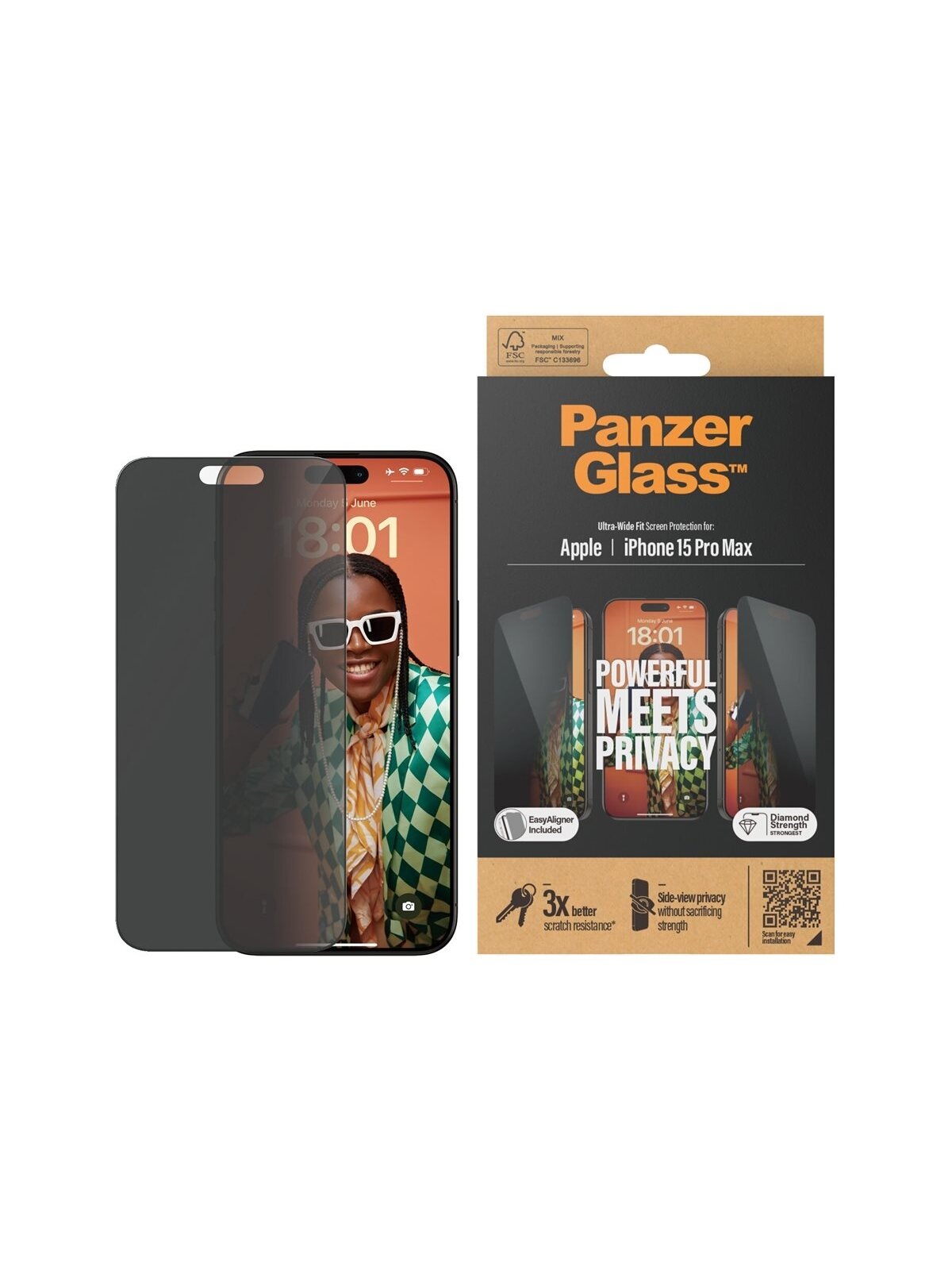 PanzerGlass | Privacy Screen Protector | Apple | iPhone 15 Pro Max | Tempered glass | Black | Ultra-Wide Fit W. Easyaligner 1