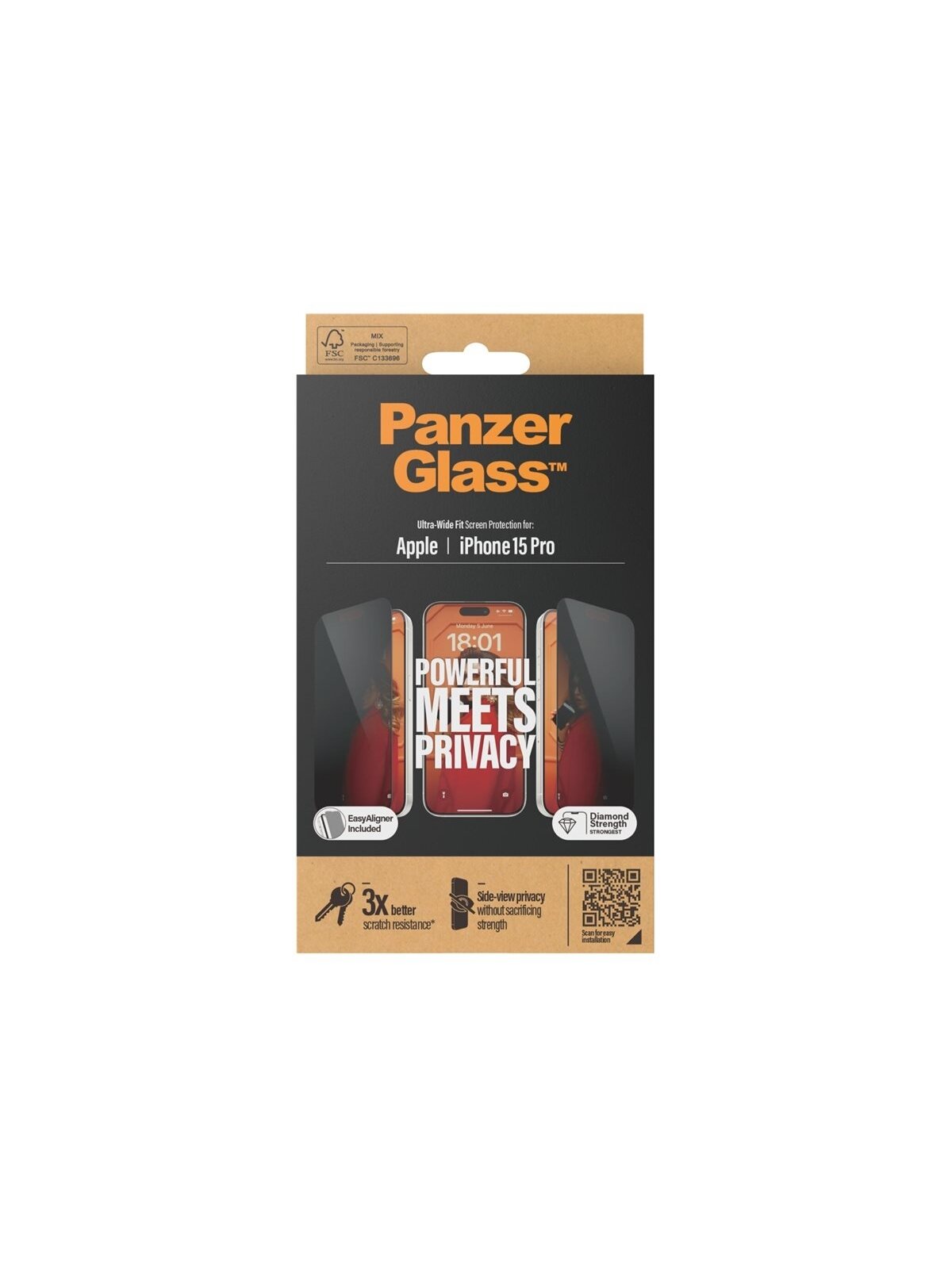 PanzerGlass | Screen protector | Apple | iPhone 15 Pro | Glass | Black | Ultra-Wide Fit w. EasyAligner 3