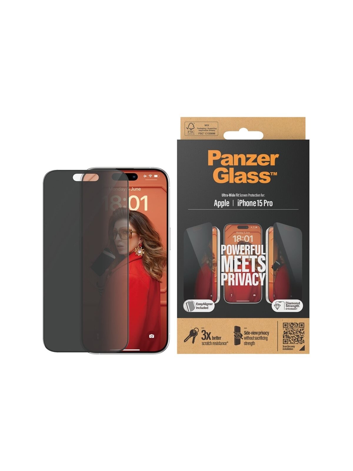 PanzerGlass | Screen protector | Apple | iPhone 15 Pro | Glass | Black | Ultra-Wide Fit w. EasyAligner