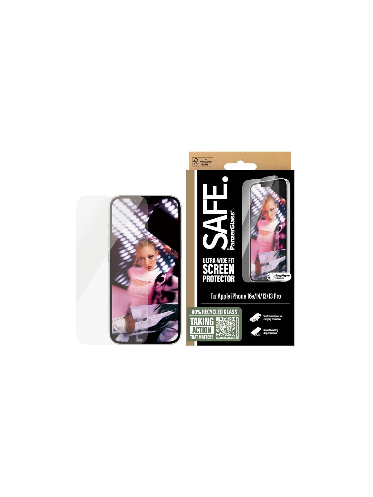 PanzerGlass Screen protector | Apple | iPhone 16e/14/13/13 Pro | Glass | Transparent | Ultra-Wide Fit W. Aligner 2