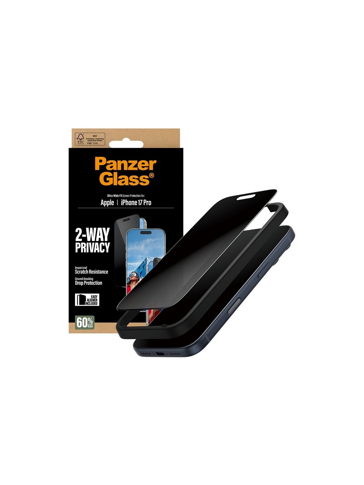 PanzerGlass Screen protector | Apple | iPhone 17 Pro | Glass | Transparent | Ultra-Wide Fit w. EasyAligner 5
