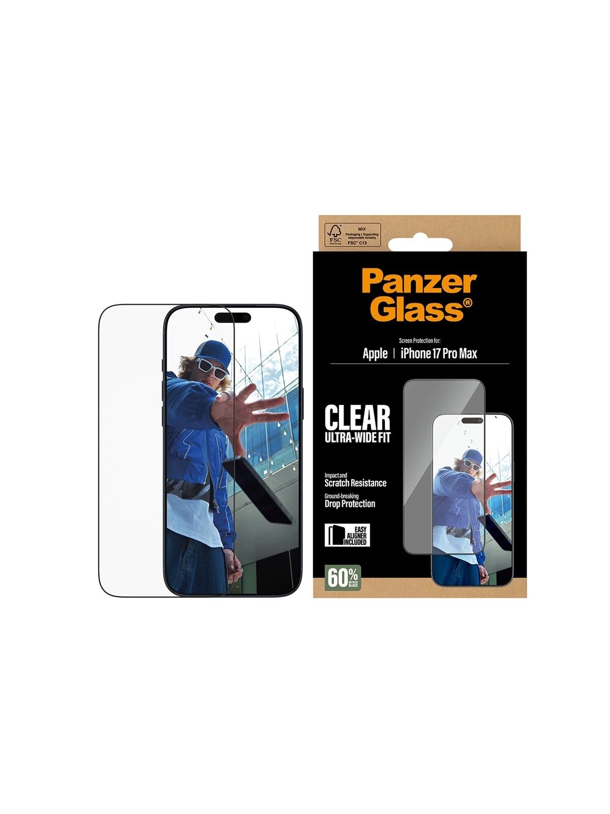 PanzerGlass Screen protector | Apple | iPhone 17 Pro Max | Glass | Transparent | Ultra-Wide Fit w. EasyAligner