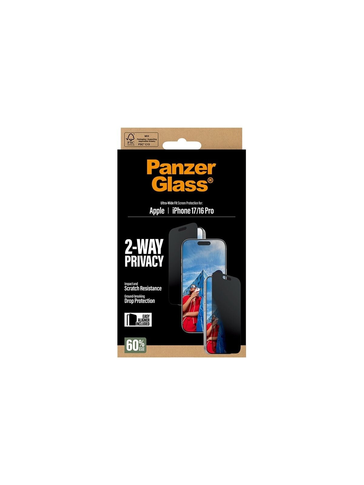 PanzerGlass Screen protector | Apple | iPhone 17/iPhone 16 Pro | Tempered Glass | Transparent | Ultra-Wide Fit w. EasyAligner 4