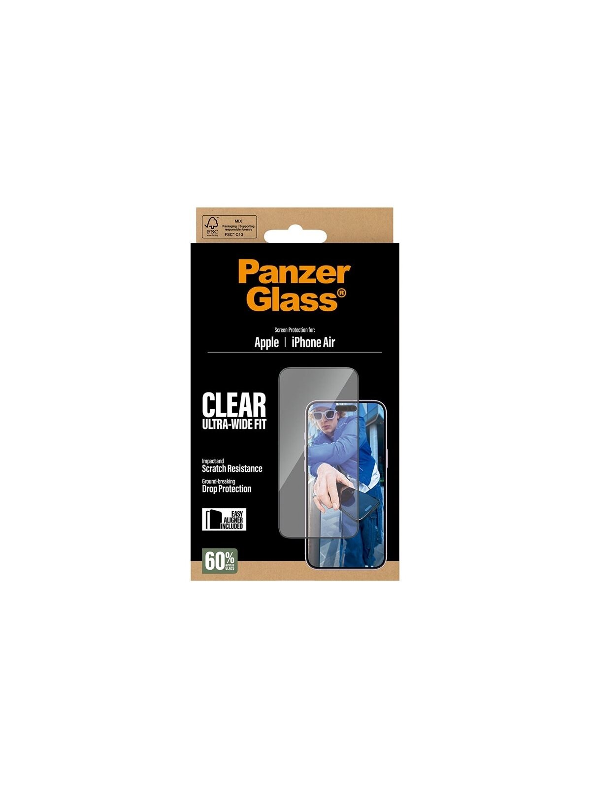 PanzerGlass Screen protector | Apple | iPhone Air | Glass | Transparent | Ultra-Wide Fit w. EasyAligner 3