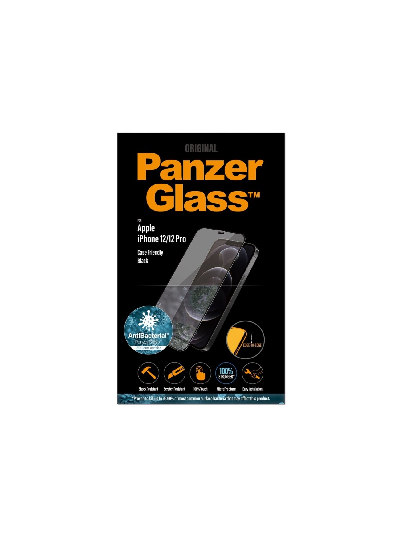 PanzerGlass | Apple | For iPhone 12/12 Pro | Glass | Black | 100% touch; The coating is non-toxic | Case Friendly 4