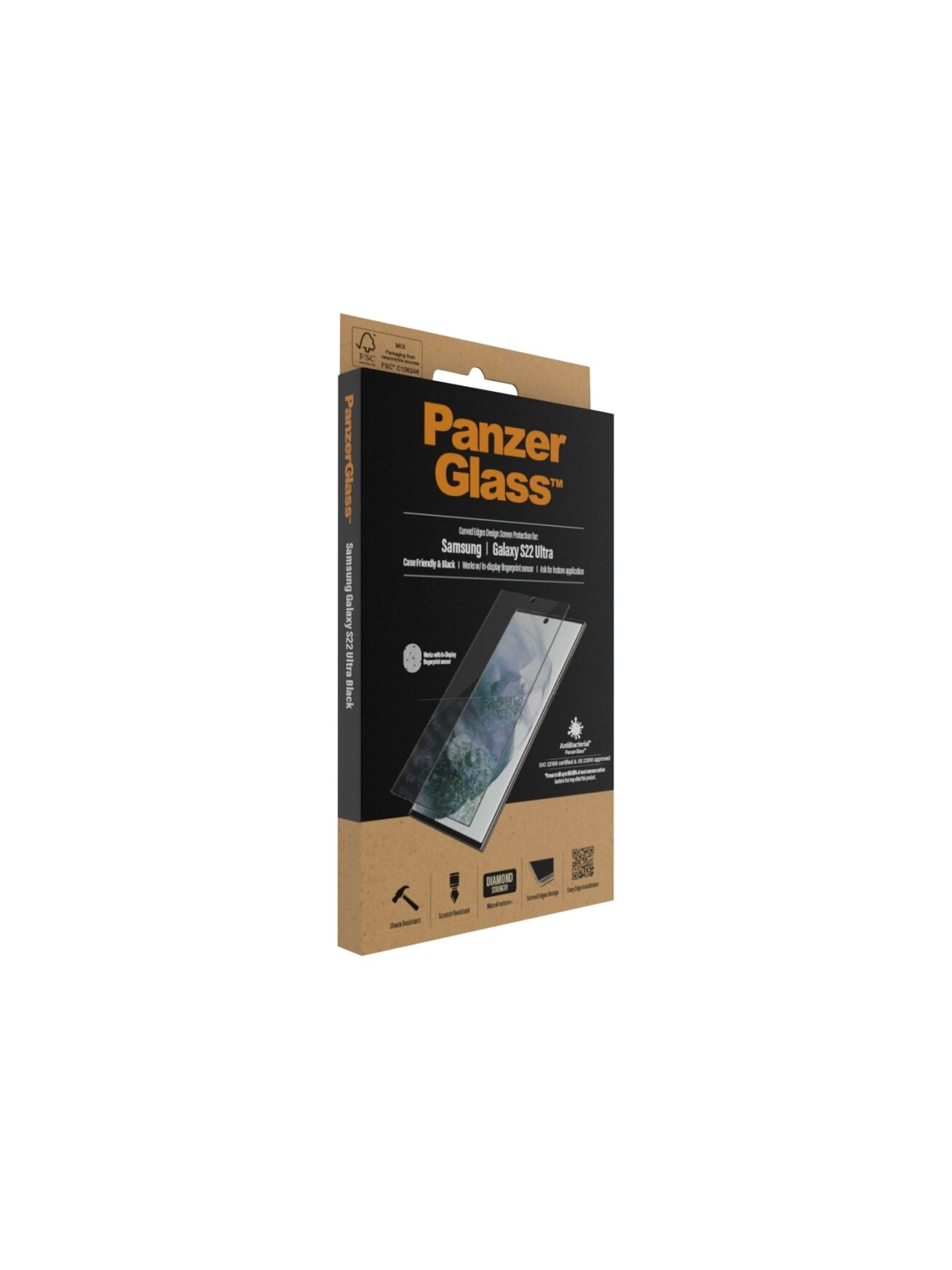 PanzerGlass | Samsung | Galaxy S22 Ultra | Tempered glass | Black | Case friendly. Compatible with ultrasonic fingerprint sensor. 100 % touch sensitivity. Antibacterial (ISO 22196 certified & JIS 22810 approved) | Screen Protector 7 PanzerGlass | Samsung | Galaxy S22 Ultra | Tempered glass | Black | Case friendly. Compatible with ultrasonic fingerprint sensor. 100 % touch sensitivity. Antibacterial (ISO 22196 certified & JIS 22810 approved) | Screen Protector 7