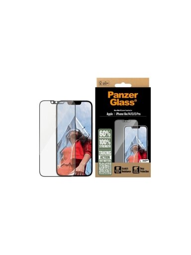 PanzerGlass Screen protector | Apple | iPhone 13/iPhone 13 Pro/iPhone 14/iPhone 16e | Glass | Transparent | Ultra-Wide Fit W. Aligner