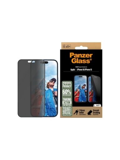 PanzerGlass Screen protector | Apple | iPhone 16/iPhone 15 | Glass | Black | Ultra-Wide Fit PanzerGlass Screen protector | Apple | iPhone 16/iPhone 15 | Glass | Black | Ultra-Wide Fit