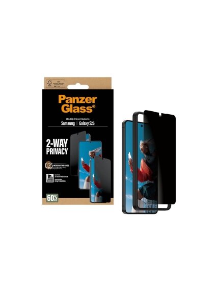 PanzerGlass 2-Way Privacy Screen Protector Samsung New Galaxy S26 | Ultra-Wide Fit w. EasyAligner | PanzerGlass 2