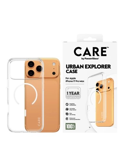 PanzerGlass Flagship Case | Back cover | Apple | iPhone 17 Pro Max | Recycled plastic | Transparent | Urban Explorer w. White MagSafe 2