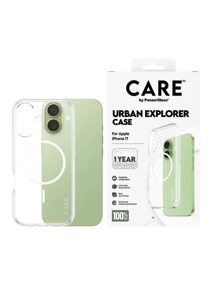 PanzerGlass Flagship Case | Back cover | Apple | iPhone 17 | Recycled plastic | Transparent | Urban Explorer w. White MagSafe 2